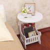 Round Small Side Table Beside Coffee Desk Lamp Stand with Magazine Storage Rack