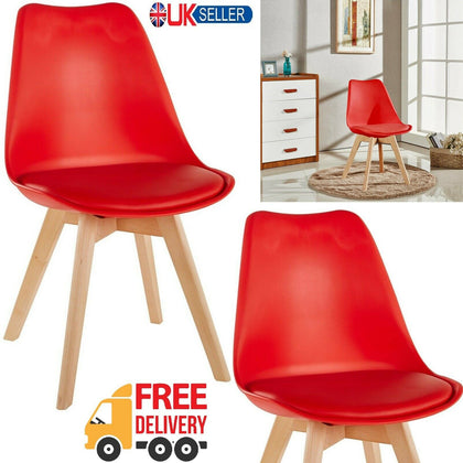 Eiffel Dining Chair Set Retro Jamie Tulip Chairs Solid Wood Legs PU Padded Seat
