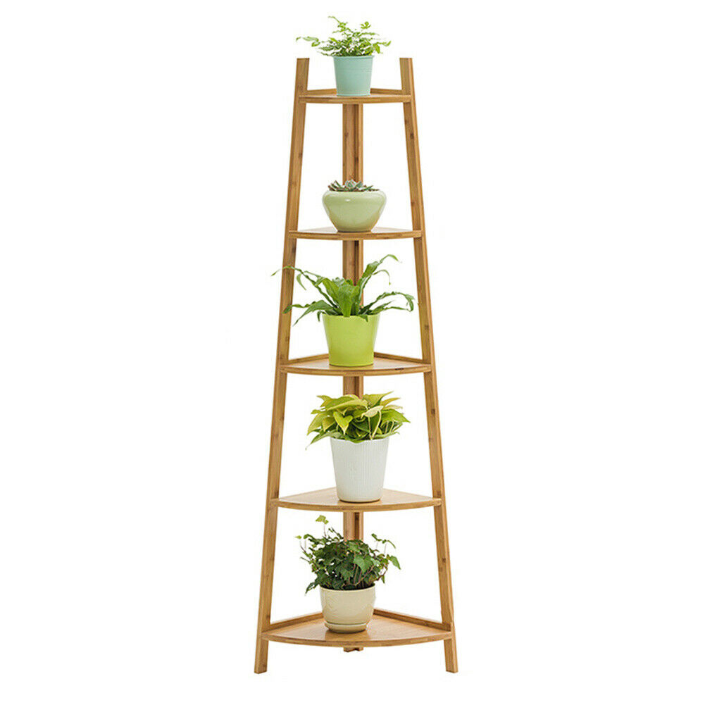 Bamboo Wooden Corner Storage Shelf Rack Ladder Shelving Unit Display Plant Stand