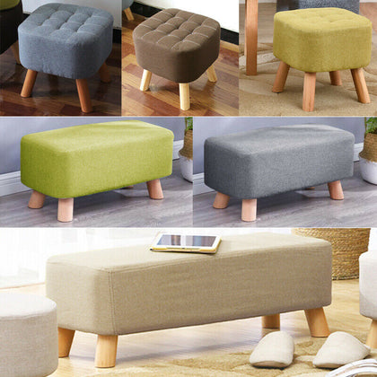 Linen Fabric Footstool Foot Rest Stool Pouffe Ottoman Seat Living Room Furniture