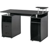Black Wooden Desk with Drawers PC Workstation Office Computer with Keyboard Tray