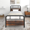 Single Size Bed Frame Platform Metal Slats Support Bed W/ Industrial Headboard