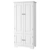 Tall Cupboard Wood Floor Stand Storage Cabinet With 4 Doors Storage Unit White