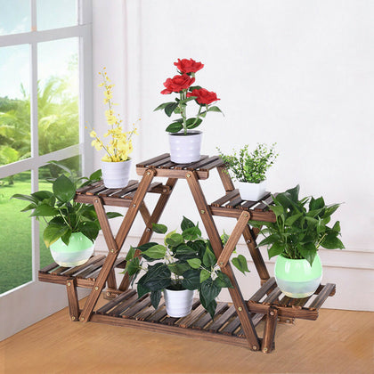 Multi Tier Wood Flower Rack Plant Stand Wood Shelves Bonsai Display Shelf Indoor