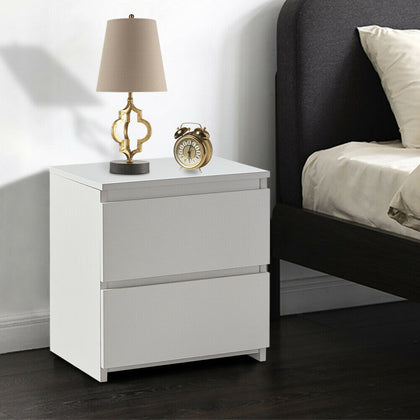 White / Black Bedside Table Matte Storage Cabinet Nightstand 2 Drawers Bedroom