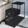 L Shaped Black Side Table Nightstand Sofa End Table w/ Drawer Storage forBedroom