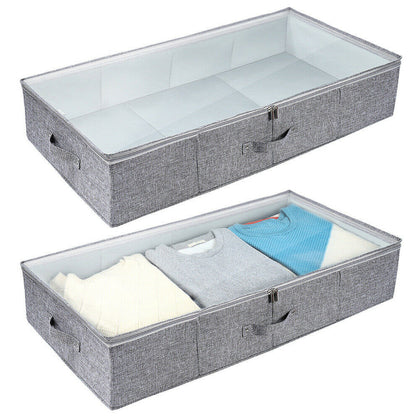 2PCS Zippered Underbed Clothes Duvet Pillow Storage Bag Blankets Organiser Boxes