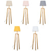 Wooden Tripod Floor Lamp Large Living Room Light Tapered Fabric Shades LED Bulb