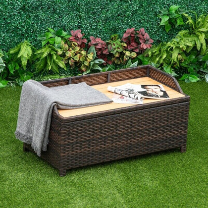 Rattan Seat Bench Hidden Storage Box Outdoor Trunk Toys Chest Garden Furniture