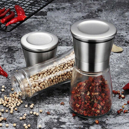 2 Pcs Manual Salt And Pepper Mill Spice Grinder Hand Shaker Set Stainless Steel