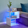 White High Gloss Side Table with RGB LED Light Modern Design Bedroom Living Room