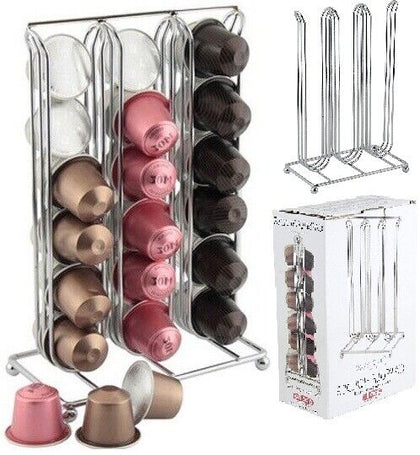 Espresso Chrome Coffee Machine Drink Pod Capsule Tower Rack Holder Stand 36pcs