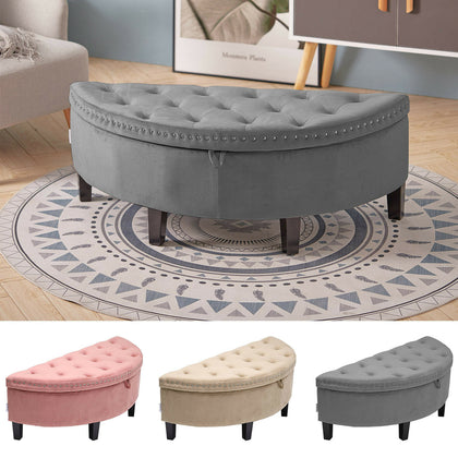 Velvet Padded Storage Ottoman Pouffe Stool Semi-Round Hallway Bed End Bench Seat