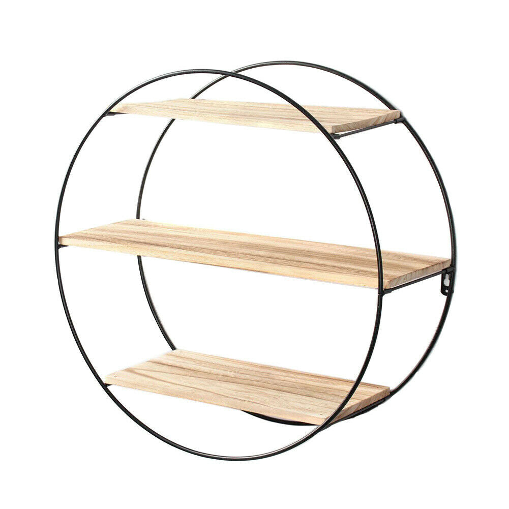 Wall Unit Metal Wood Floating Shelves Storage Hanging Rack Display Home Decorate