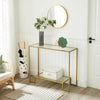 Mid-Century Modern Console Table Luxury Gold Glass Metal Hall Side Large Shelf