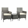 3PCS Outdoor Rattan Garden Furniture Set Coffee Table with 2 Arm chair For Patio