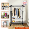 UK Double Clothes Rail Garment Coat Hanging Display Stand Shoes Rack With Wheels