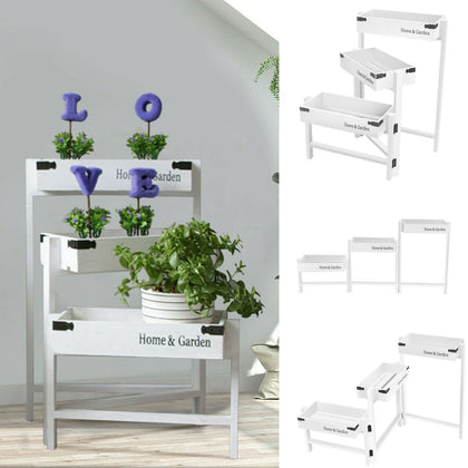 3-Tier Folding Flower Stand Wood Rack Plant Storage Display Shelf Wooden Crate K