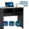 Wood Computer Desk on Wheels Laptop Cart Compact Table Study Workstation Drawers