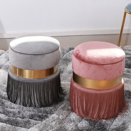 Stunning Velvet Storage Stool Bedroom Ottoman Pouffe Footstool With Tassel Trim