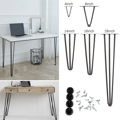 4x Premium Metal Hairpin Table Legs + Free Screws Guide+Floor Protector Feet Cap