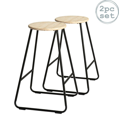 2x Wooden Bar Stools Breakfast Kitchen Island Counter Dining Chair Black / Pine