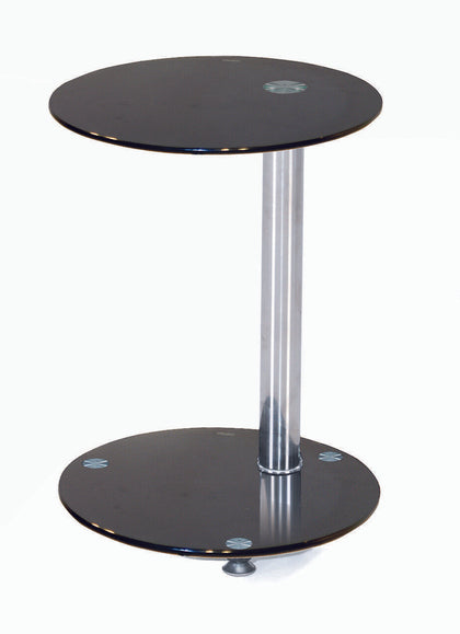 Lamp Table Side End Table Display Stand Black Glass Round Top Chrome Frame