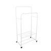 Mobile White Garment Rack Dual Clothes Rail Rolling Open Closet With Shoe Shelf