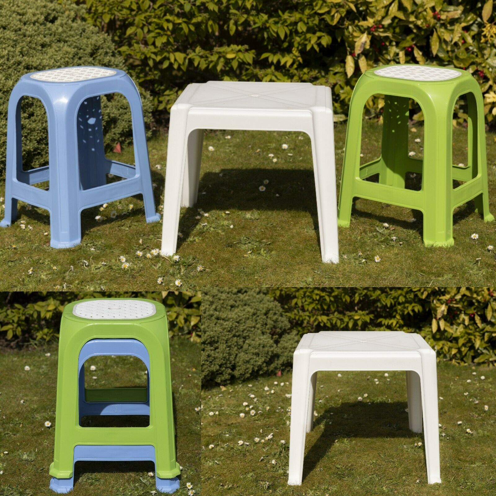Large Tall Plastic Garden Stool Stackable Outdoor Indoor Chair Stool o ...