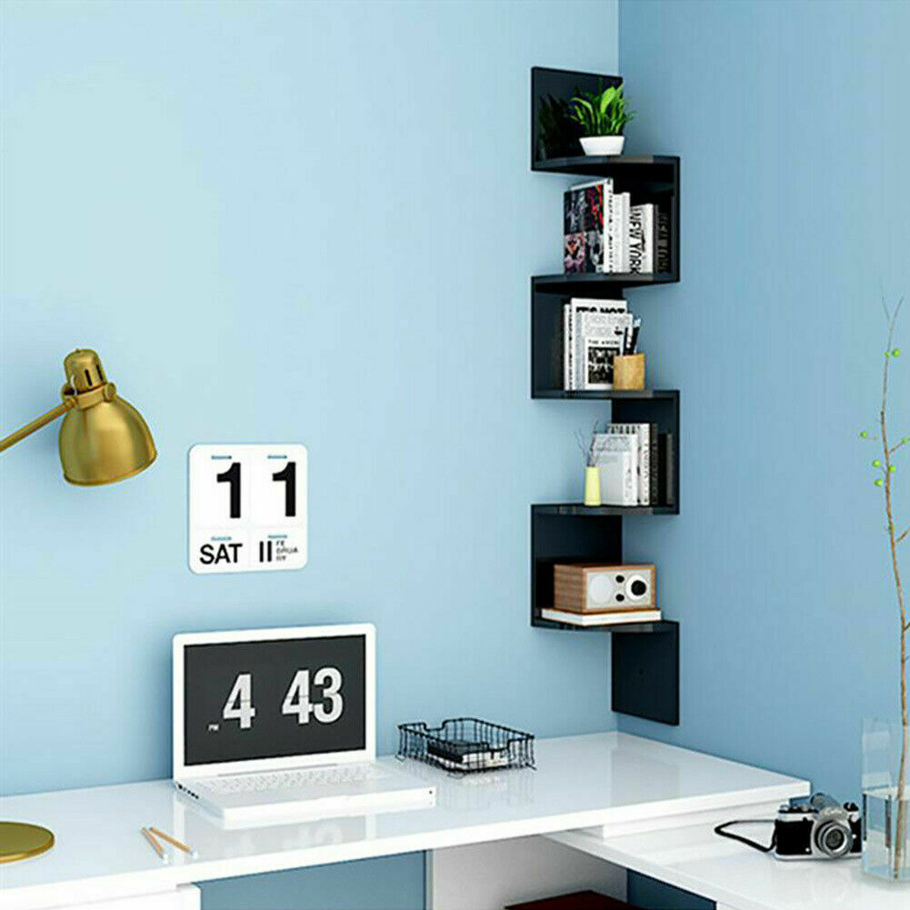 3/5 Tier Floating Wall Shelves Corner Shelf Storage Wood Display Bookcase Decor