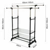 Double Rail Clothes Hanging Display Stand Shoes Rack With Wheels Adjustable UK