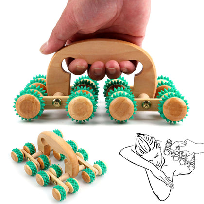 16 Wheel Wood Roller Rolling Ball Massager Back Body Healthy Relax Tool