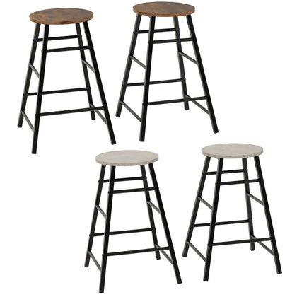 ATHENS 2X BREAKFAST PAIR OF BAR STOOLS SEAT HIGH CHAIR ACACIA & CONCRETE EFFECT