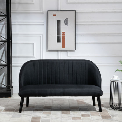 HOMCOM Linen-Look Modern 2 Seater Sofa w/ Wood Legs Compact Loveseat Black