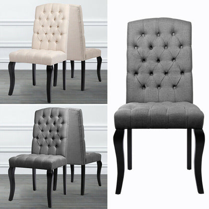 2/4× Buttoned High Back Dining Chairs Linen Fabric Padded Kitchen Dinner Seat