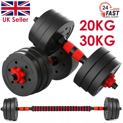 20Kg/30kg Adjustable Dumbbell Set Barbell Pair Free Weights Gym Body Building UK
