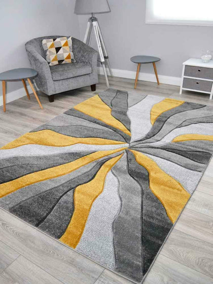Ochre Gold Grey Mustard Thick Floor Rugs Small Extra Large Sizes Soft Pile Cheap