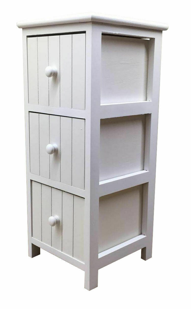 White Bathroom Cabinet Slim 3 Drawer Vanity Storage Unit Modern Wooden ...