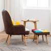 Vintage Patchwork Fabric Leisure Armchair Wing Back Upholstered Chair Footstool