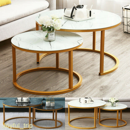Round Coffee Table Gold With Smoked Glass Centre Table Living Room Furniture UK