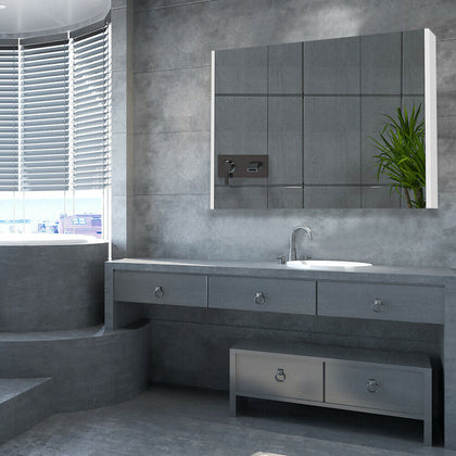 Bathroom Wall Mirror Cabinet 2/3 Door Storage Cupboard Wall Hung Modern White