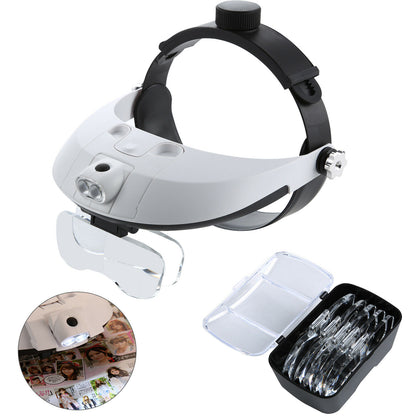 Perfect Headband With 2 LED Light Jeweler Magnifier Magnifying Glass Loupe