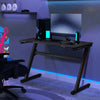 Z Shaped Gaming Desk 7 Color LED Racing Table with Headphone Hook Home Office