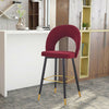 Velvet Bar Stool Modern Breakfast Bar Chair Kitchen Barstool Backrest Metal Legs