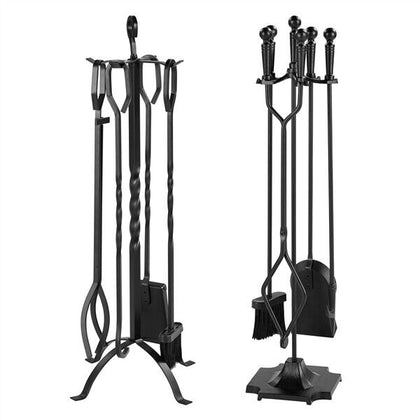 5 Pcs Fireplace Tool Set Black Fireside Companion Set Poker Brush Shovel Tong