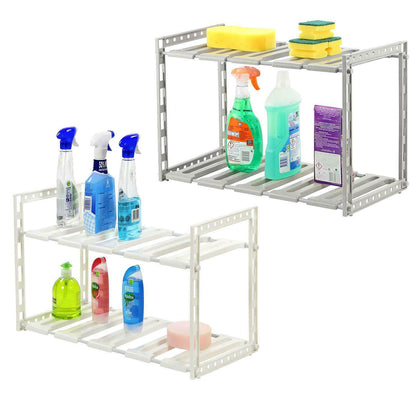 Adjustable Under Sink Kitchen Rack Plastic Shelf Caddy Organiser Storage Tidy