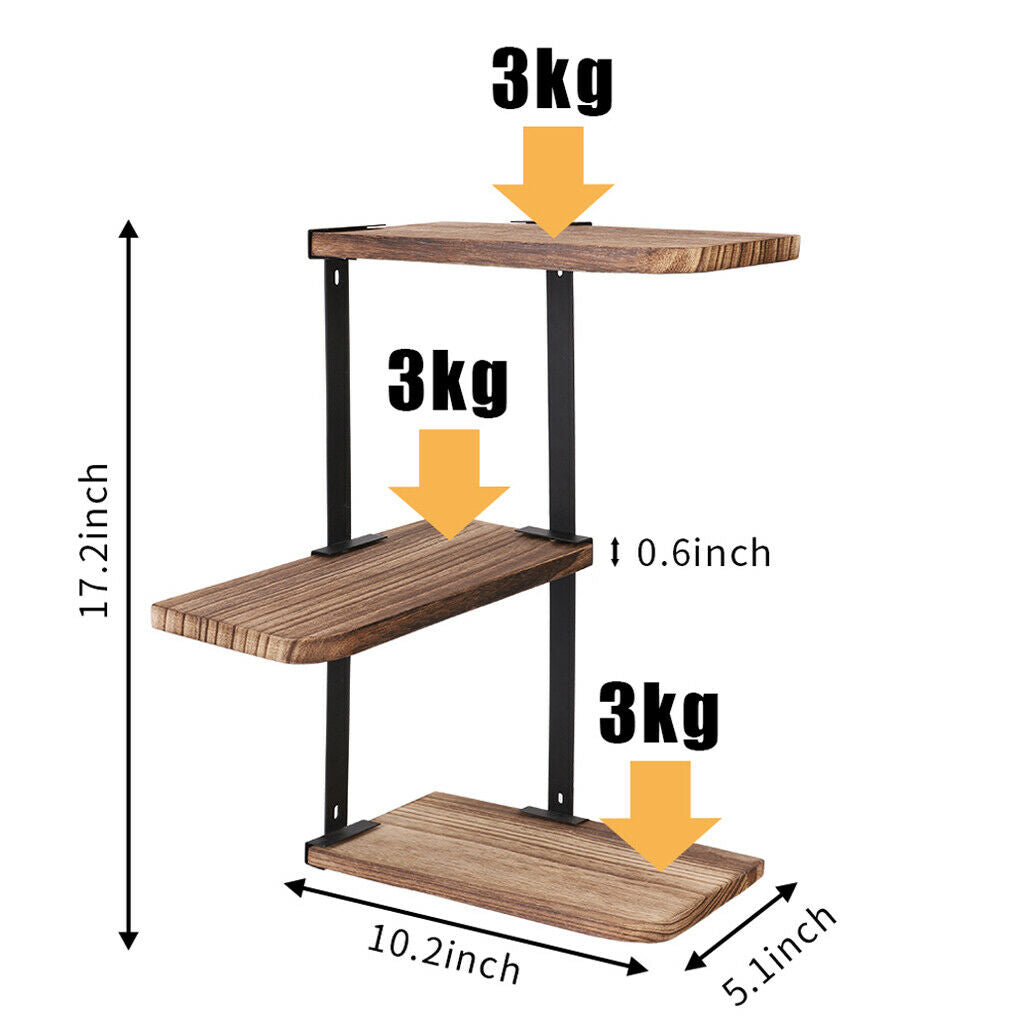 Rustic Wood Z Shaped Wall Shelf Country Vintage Storage 3 Tiers Floating Shelf