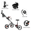 Folding Portable Golf Push Pull Cart Trolley 3 Wheels with Seat Umbrella Holder
