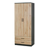 Tall Wooden 2 Door Wardrobe With 2 Drawers Bedroom Storage Hanging Bar Clothes