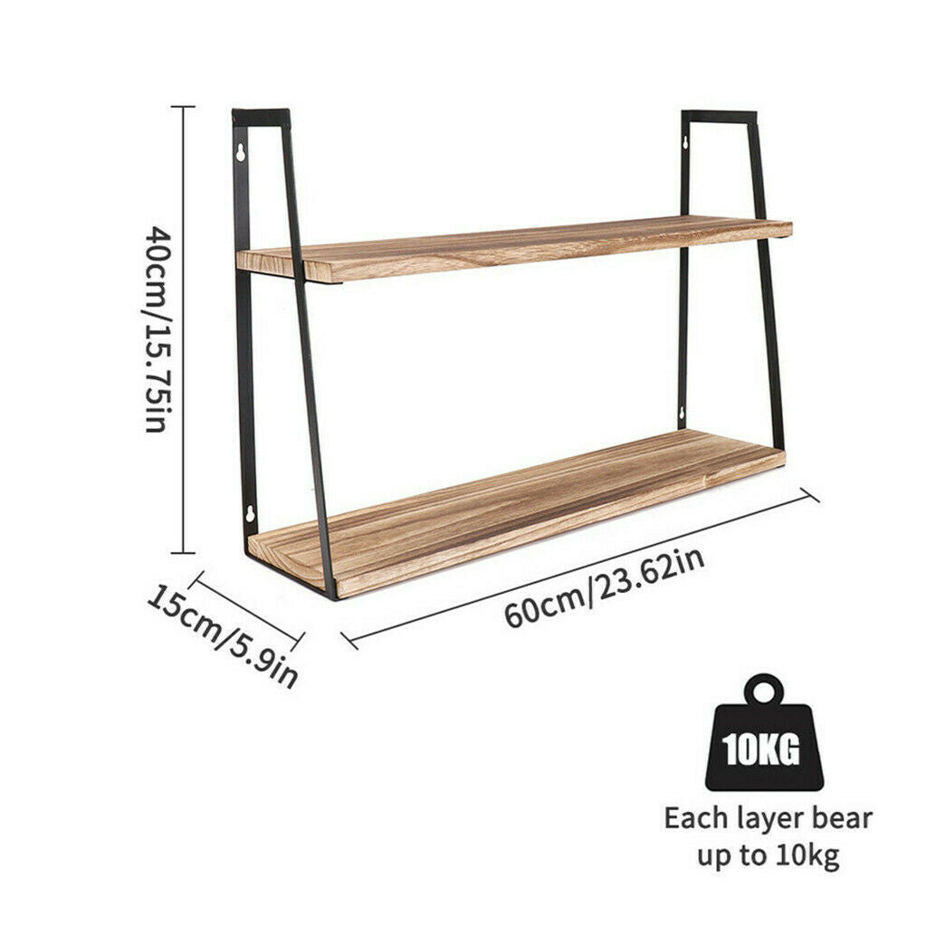 60cm Wall Mounted Wooden Wood Shelves Bookshelf for Bedroom Kitchen Bathroom 2 T
